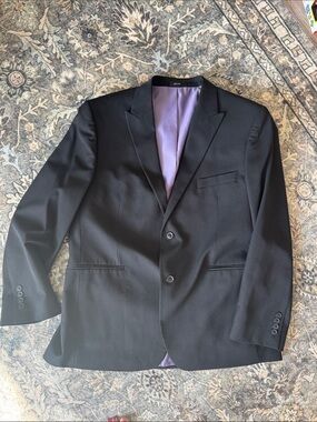JF j.ferrar Black Suit Jacket with Purple Lining
